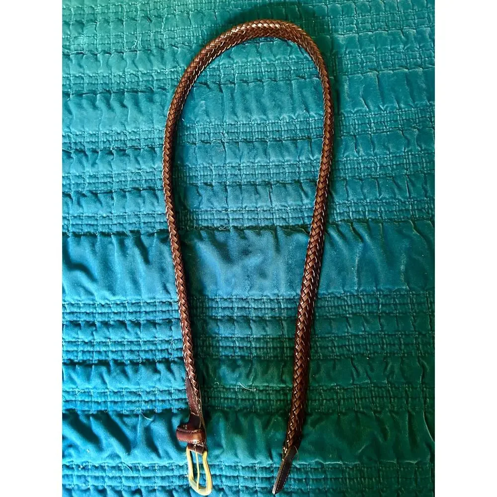 Braided brown belt leather with brass buckle made in Argentina size 40